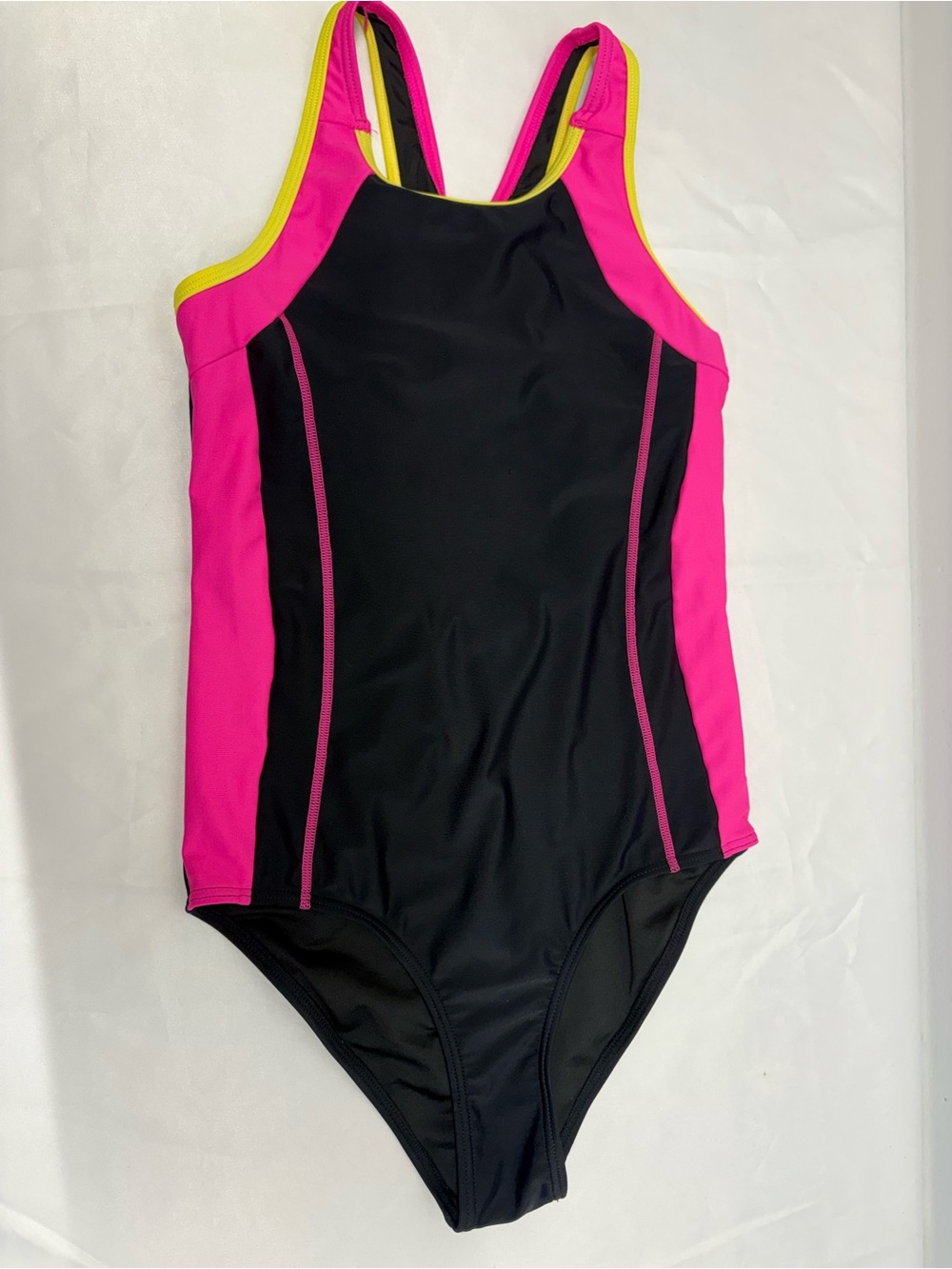 Kids Black &Hot Pink One-Piece Swimsuit size 14-16 (Y-large) swimteam raceback